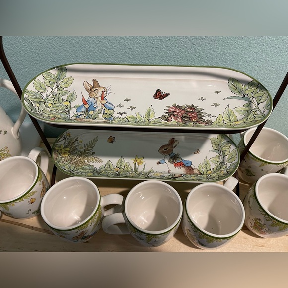 Pottery Barn Peter Rabbit Stoneware Set — Pitcher, 8 Mugs & 2 Serving Trays - Picture 8 of 16